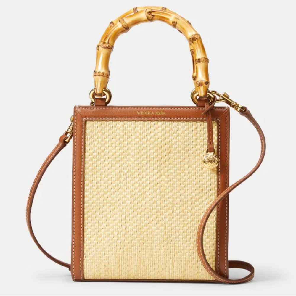 Veronica Beard Raffia Bamboo Handle Crossbody Bag